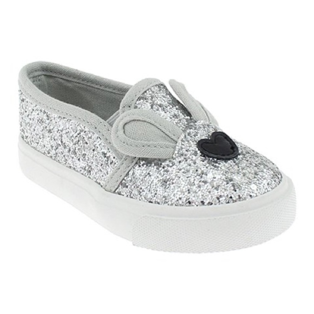 Silver Glittery Bunny Ears Slip On Sneaks